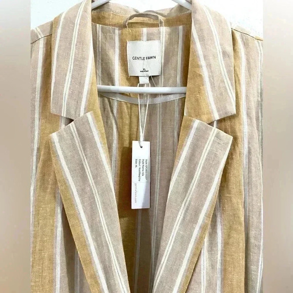 New Gentle Fawn Isla Linen Blazer Striped XL Professional Chic Office Cocktail - Picture 11 of 12
